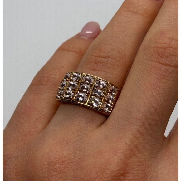 925 STERLING SILVER GOLD PLATED MORGANITE RING SIZE 6.5 - Picture 7 of 10